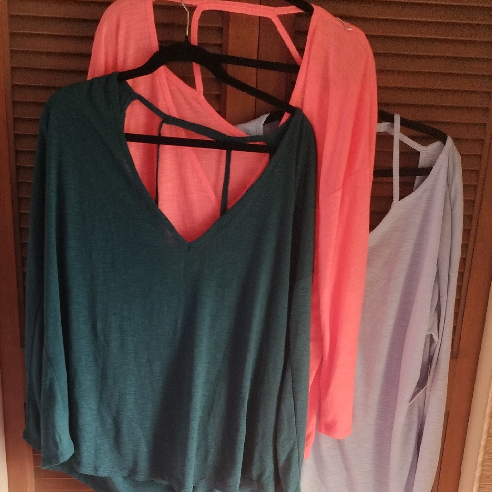Set Of 3 As Shown Xersion Long Sleeve Tees - Teal, Coral, Light Blue